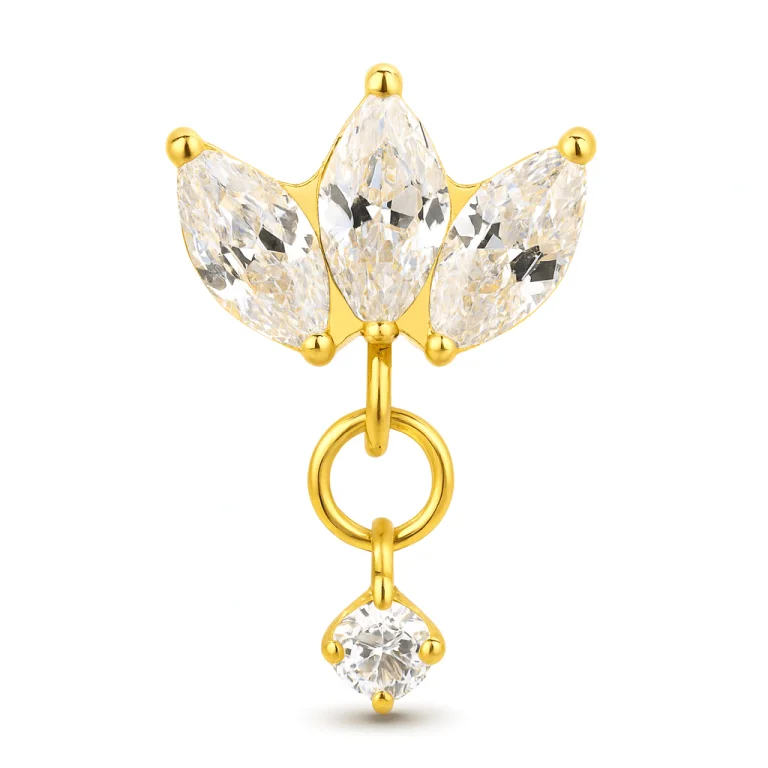 Gold Drop Marquise piercing in oro 14 carati con pietra taglio marquise pendente, gioiello elegante e brillante per piercing all’orecchio, ideale per uno stile sofisticato e di tendenza