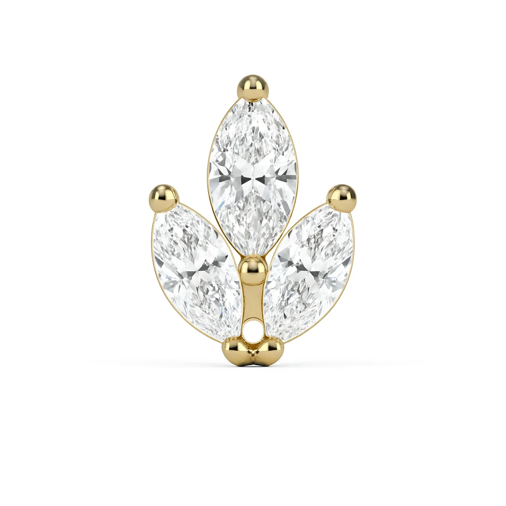 Golden Petals piercing in oro, gioiello elegante con motivo a petali luminosi