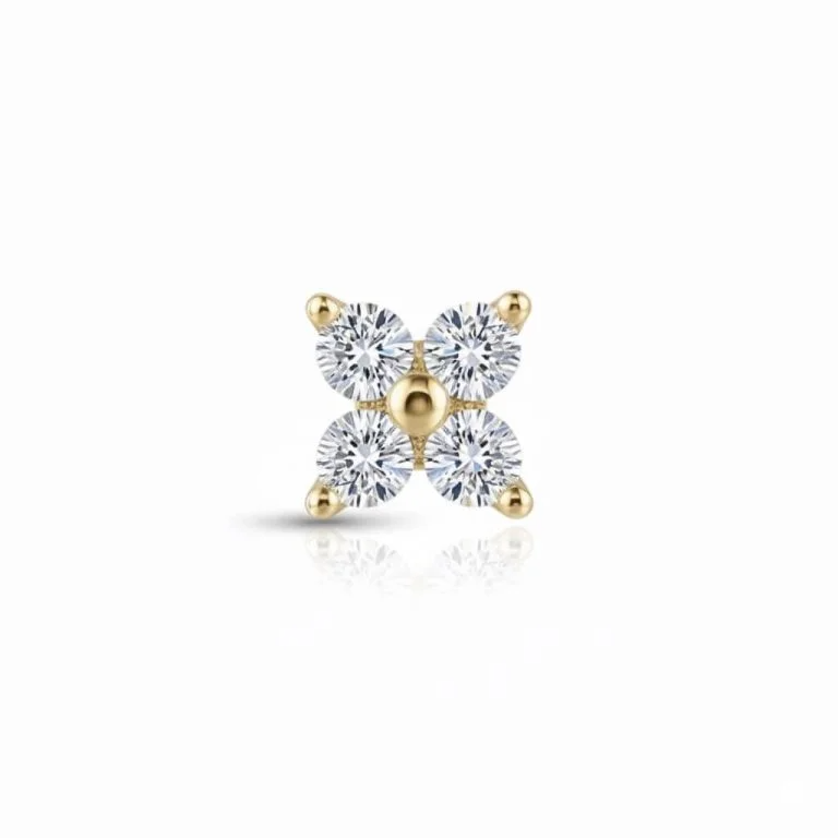 Scopri il Lucky Flower Gold Piercing in oro 14k : un gioiello raffinato e delicato, ispirato ai fiori portafortuna. Perfetto per uno stile elegante e luminoso ogni giorno.