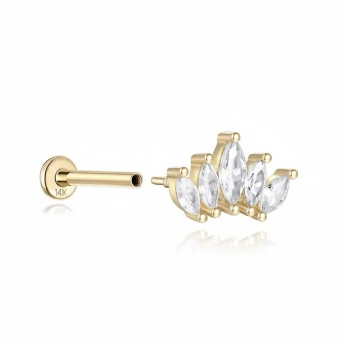 Marquise gold piercing in oro, gioiello elegante e luminoso per orecchio