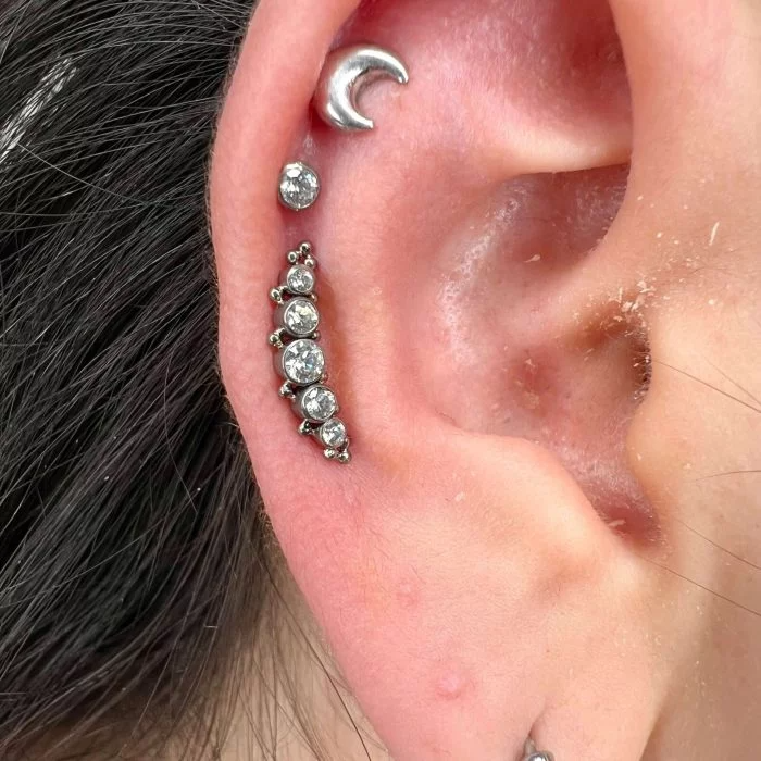 piercing in titanio, Mini Mega Cluster, piercing con cristalli, piercing anallergico, gioiello per orecchio, piercing cluster