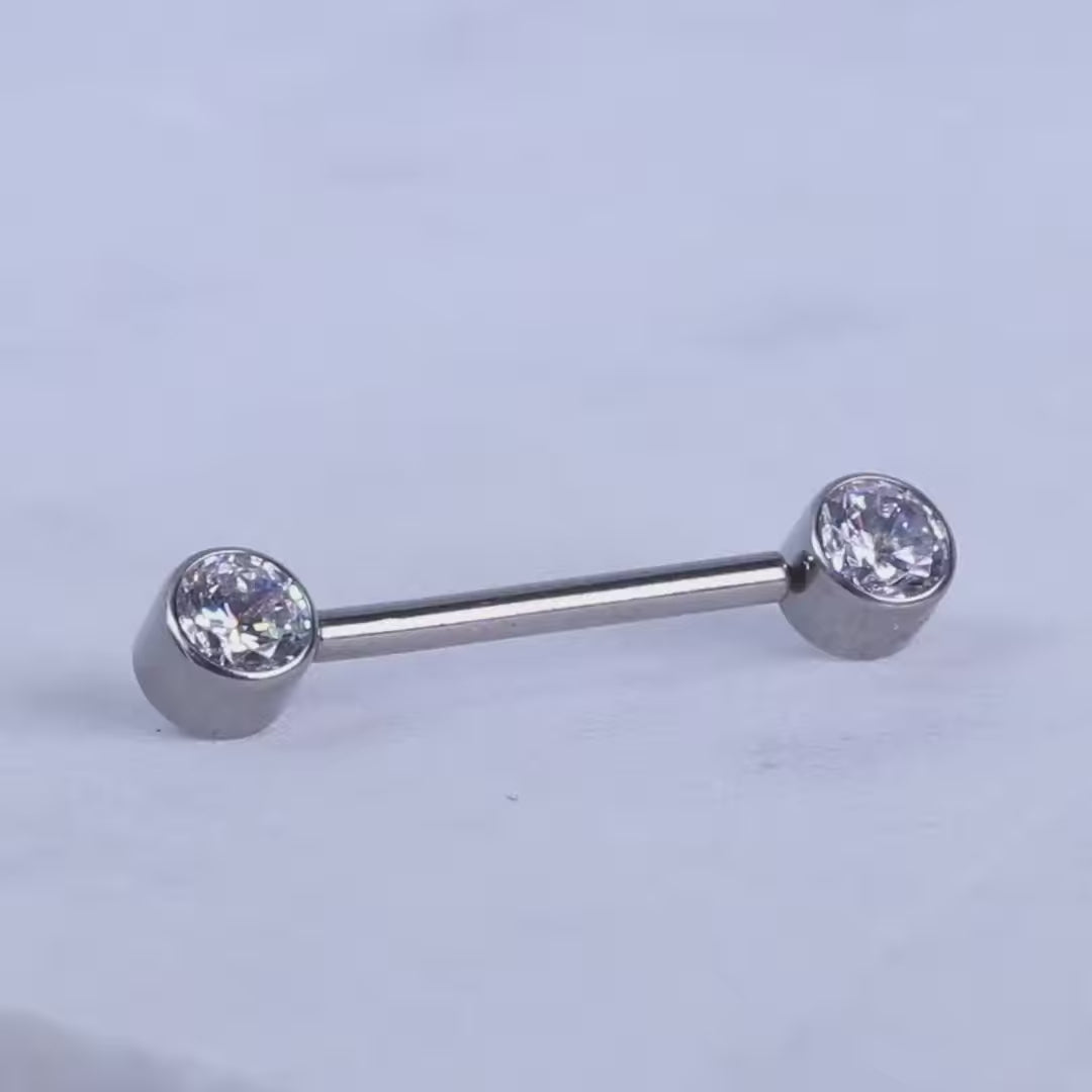 Piercing Nipple Bilanciere Titanio con due Punti Brillanti (White Dot) Threadless, ipoallergenico