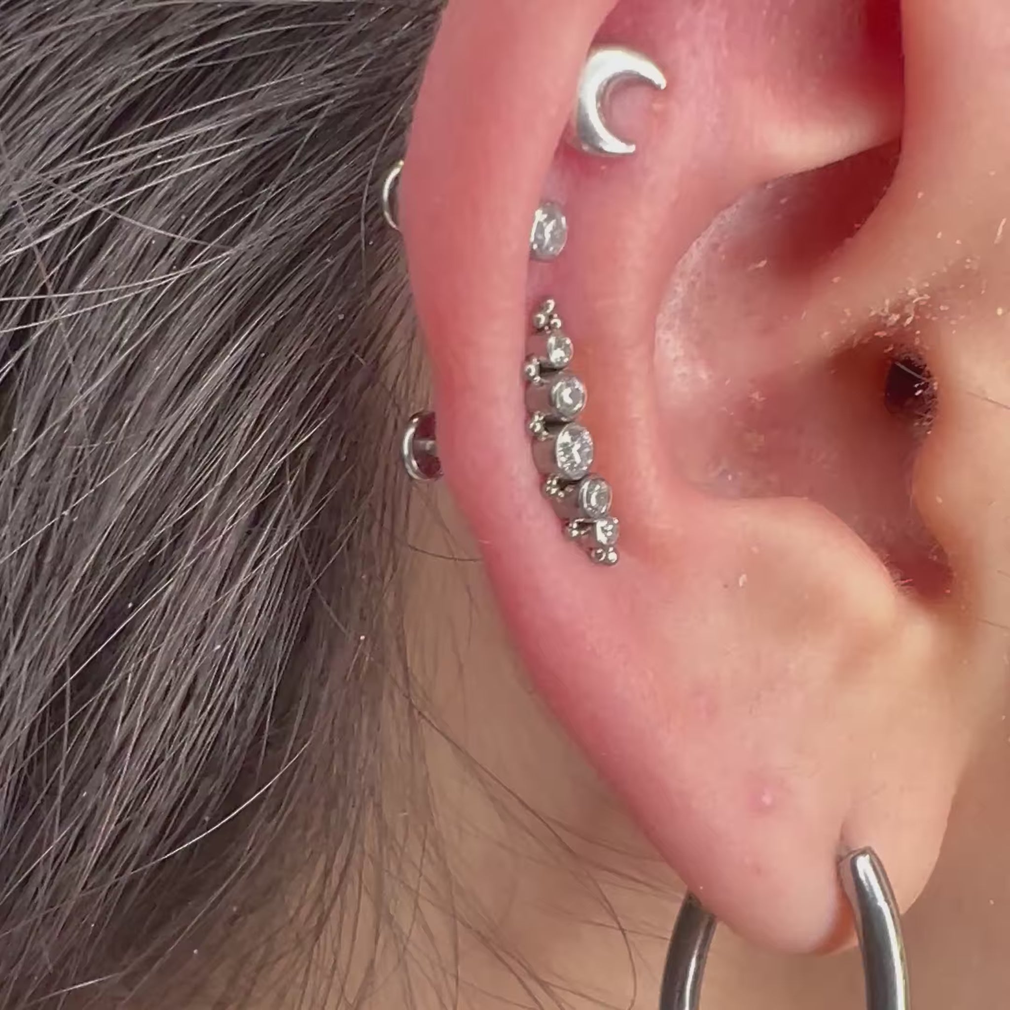 piercing in titanio, Mini Mega Cluster, piercing con cristalli, piercing anallergico, gioiello per orecchio, piercing cluster