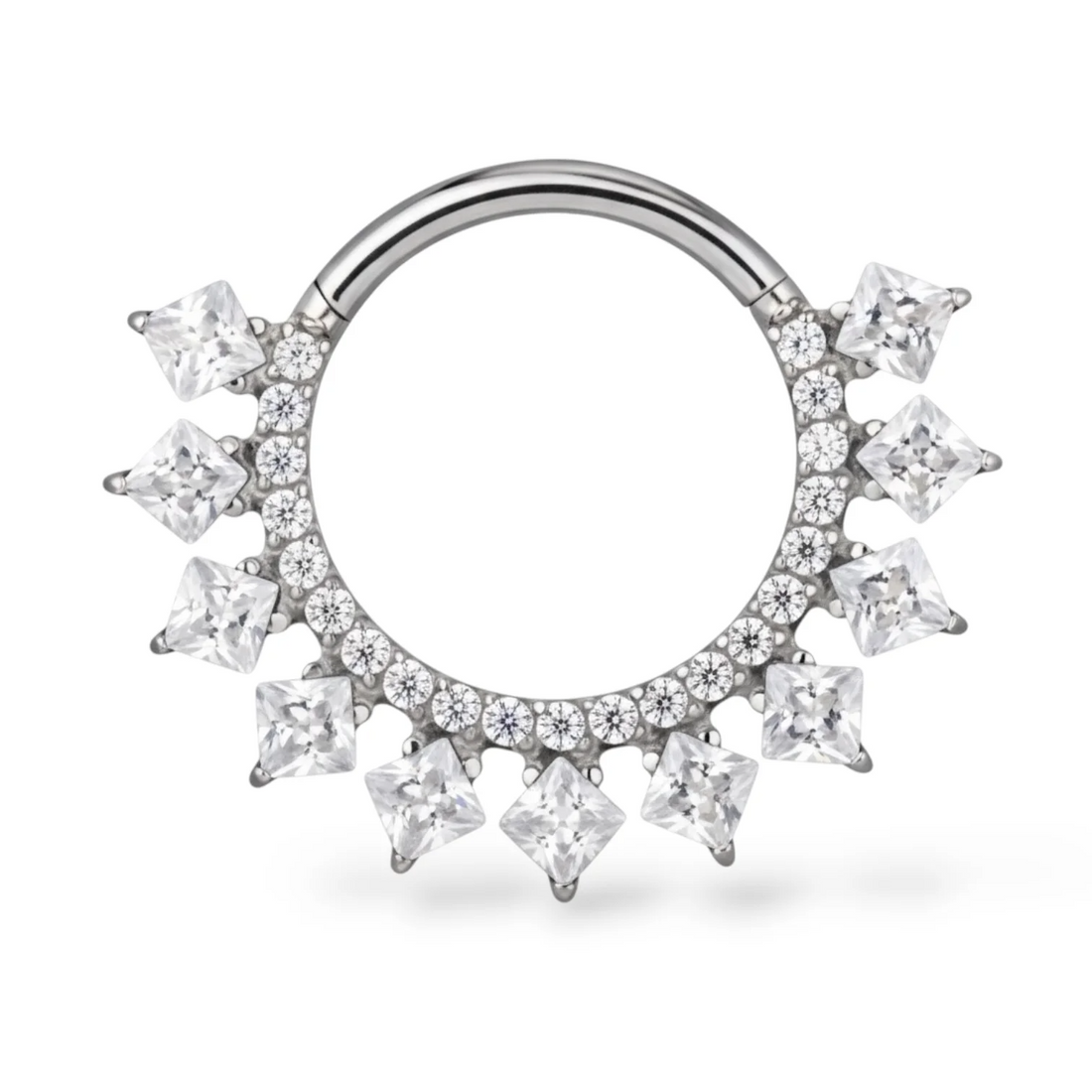 Aggiungi luce e stile al tuo look con Radiant Ring in titanio, il piercing elegante e luminoso perfetto per chi ama i dettagli raffinati.