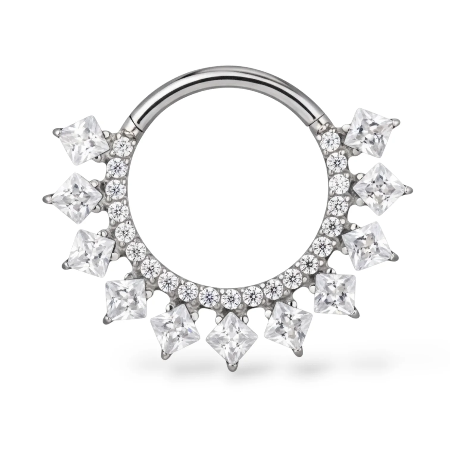 Aggiungi luce e stile al tuo look con Radiant Ring in titanio, il piercing elegante e luminoso perfetto per chi ama i dettagli raffinati.