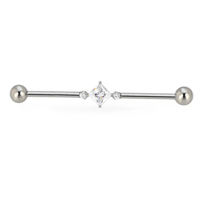 Square industrial piercing in titanio lucido e resistente, barra per piercing all’orecchio con finitura brillante, ipoallergenica e dal design moderno, ideale per uno stile audace e luminoso